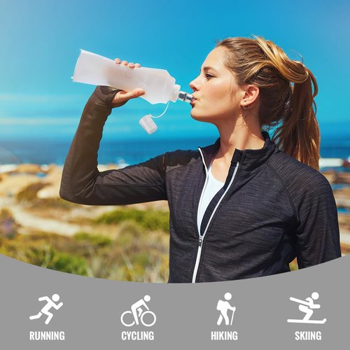 WRELS TPU Collapsible Soft Flask,Lightweight PBA Free Folding Running Water Bottles,Leakproof Durable Hydration Flask for Outdoors (500ml/16.9oz-2 Packs-White)