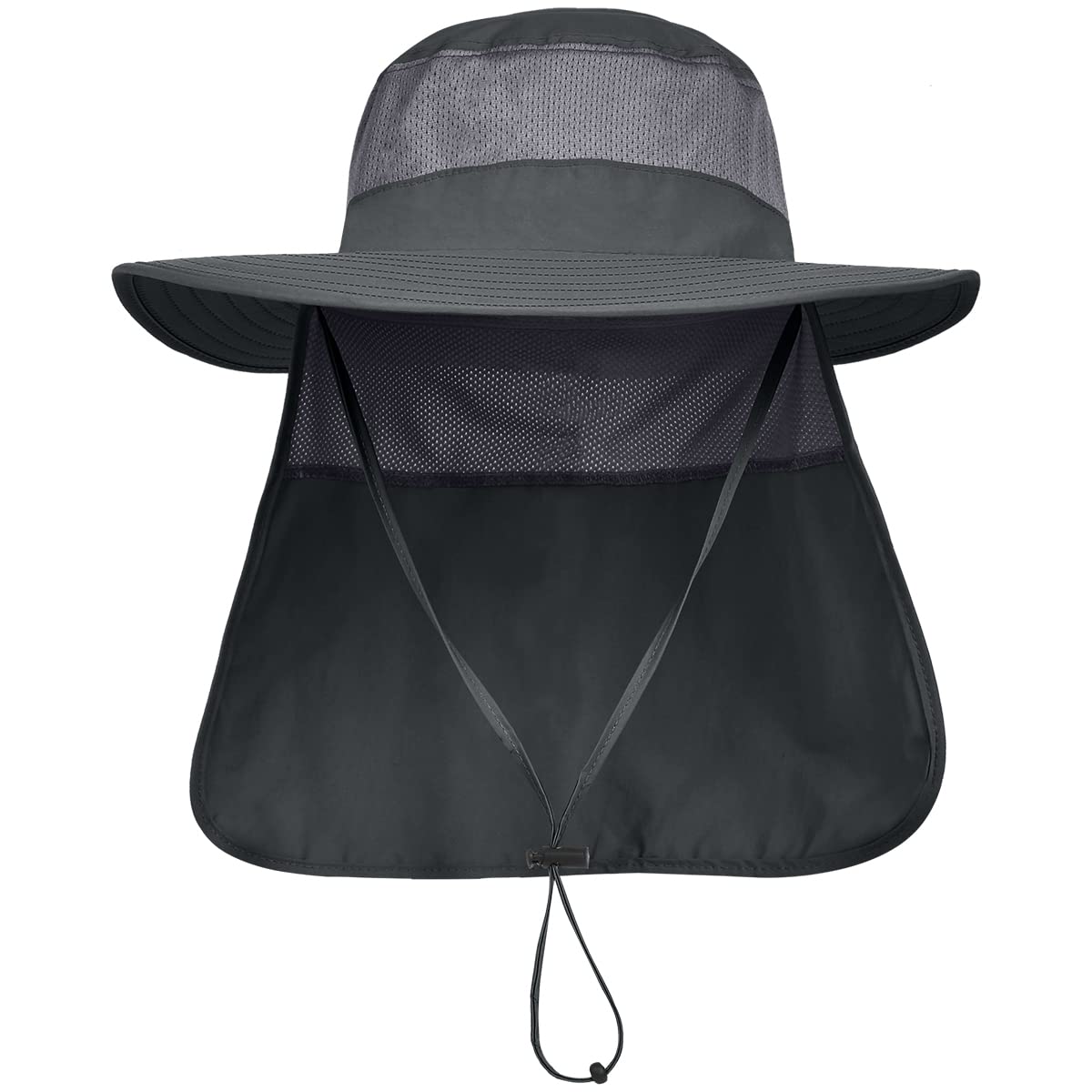 3 Pack Mens UPF 50+ Wide Brim Sun Hat with Neck Flap for Fishing Hiking Garden (3 Pack Dark Grey＆Light Grey＆Army Green)