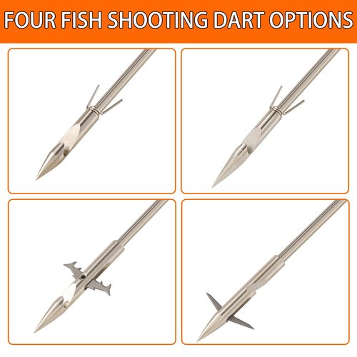 BKEBOLTS 16PCS 4 Types Fishing Darts Slingshot Arrow Silver Steel Fishing Slingshot Reel Dart for Adult Bowfishing Hunting Shooting Fishing