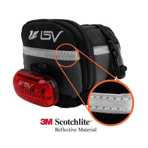 BV Strap-On Bike Bag with Reflective Material - Capacious Saddle Bag with Seperate Divider for Small Items & Room for All Your Essentials - Bike Pouch with Taillight Hanger for Maximum Safety