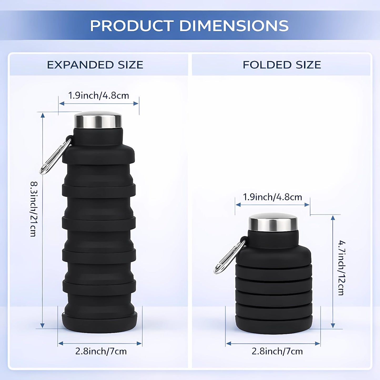 Tundoro Collapsible Water Bottles,Silicone Water Bottle,16oz Capacity Portable Reusable,Leak-proof,with buckle,foldable storage,Lightweight Durable for Fitness,Cycling,Sports,Camping,Hiking (Grey)
