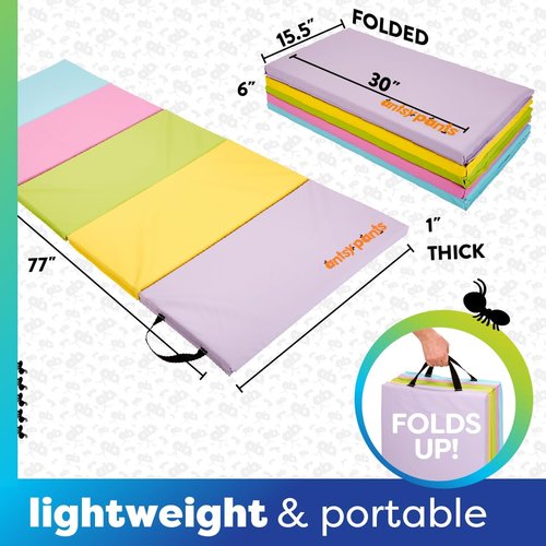 Antsy Pants Tumbling Mat – Gymnastics Mat, Easy to Clean Gym Mat, Sturdy, Foldable Tumbling Mat for Kids, Padded, Lightweight, Portable, Carrying Handle, Gymnastics Equipment for Activity Play