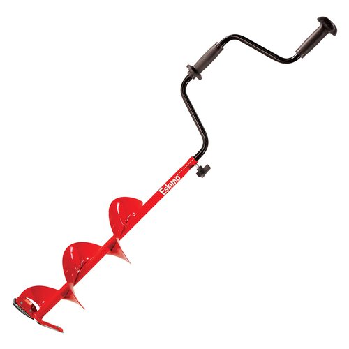 Eskimo 8 Inch Stainless Steel Ice Fishing Hand Powered Manual Auger Bit with Dual Flat Blades and Cross Bolt Takedown System for Ice Fishing, Red