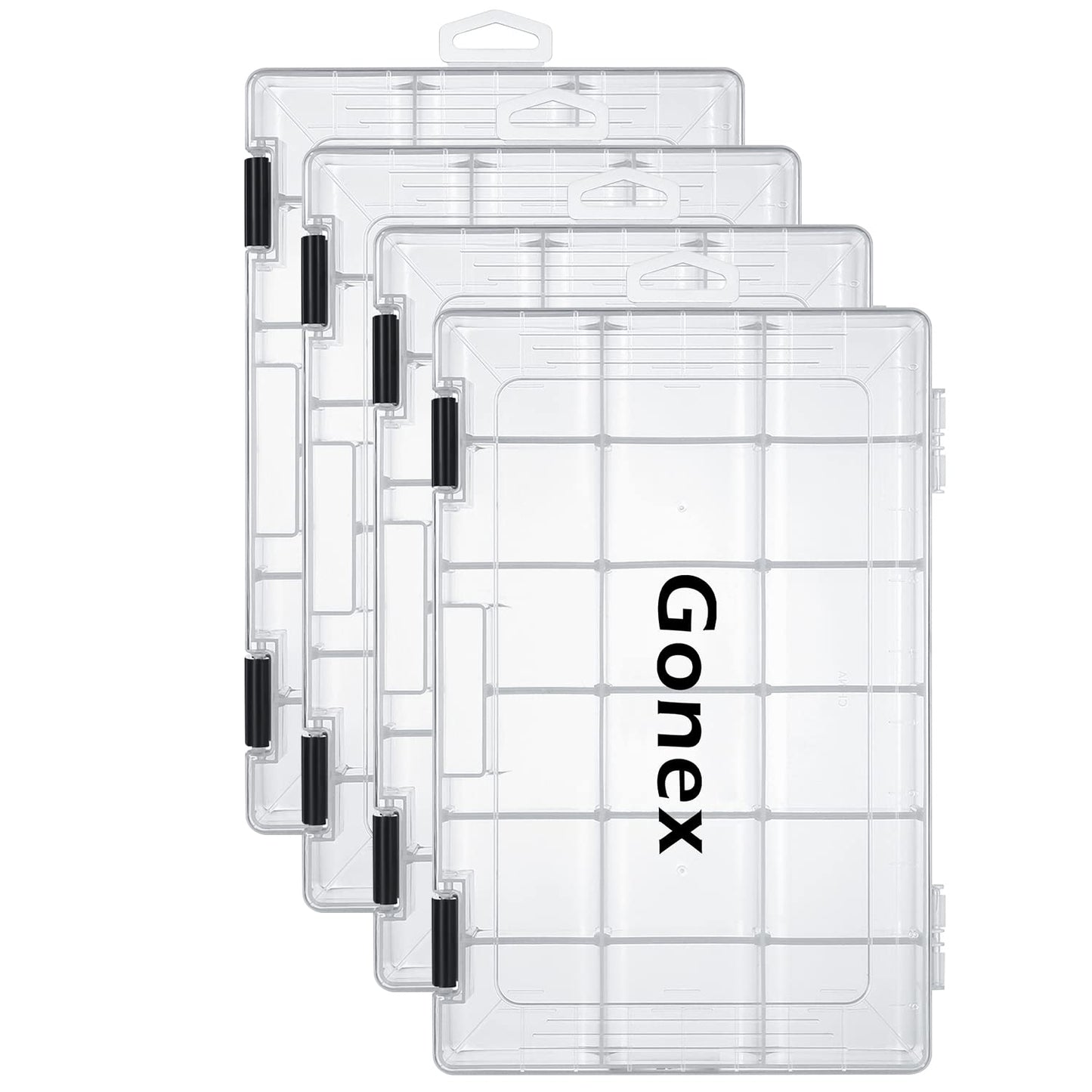Gonex 3600 Tackle Trays 4 Packs, Transparent Fishing Tackle Boxes Organizer and Storage with Adjustable Dividers, Plastic 3600 Tackle Boxes for Lures, Hooks, & Other Accessories