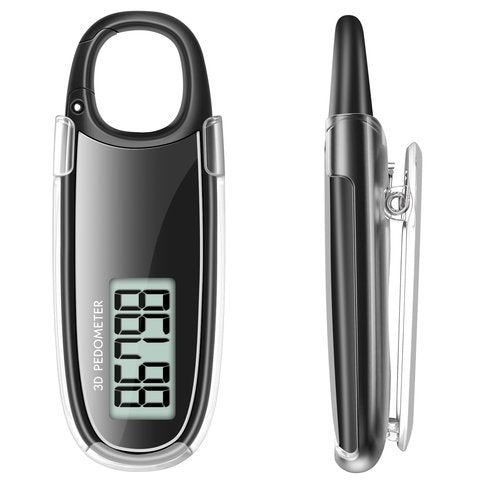 Simple Step Counter Walking 3D Pedometer with Clip & Lanyard, Step Counter with LCD Display, Clip and Lanyard (Black)