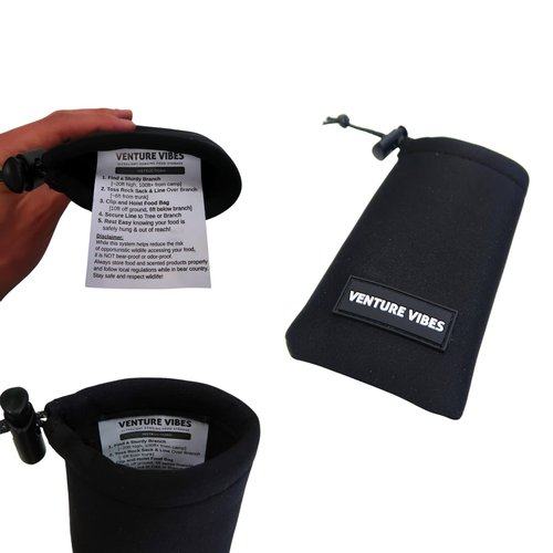 VENTURE VIBES | Premium Ultralight Bear Bag Kit for Backpacking | 10L Dry Bag - Neoprene Rock Sack - Reflective Slick Rope - Hanging Food Storage for Camping and Backpacking (Dark Grey)