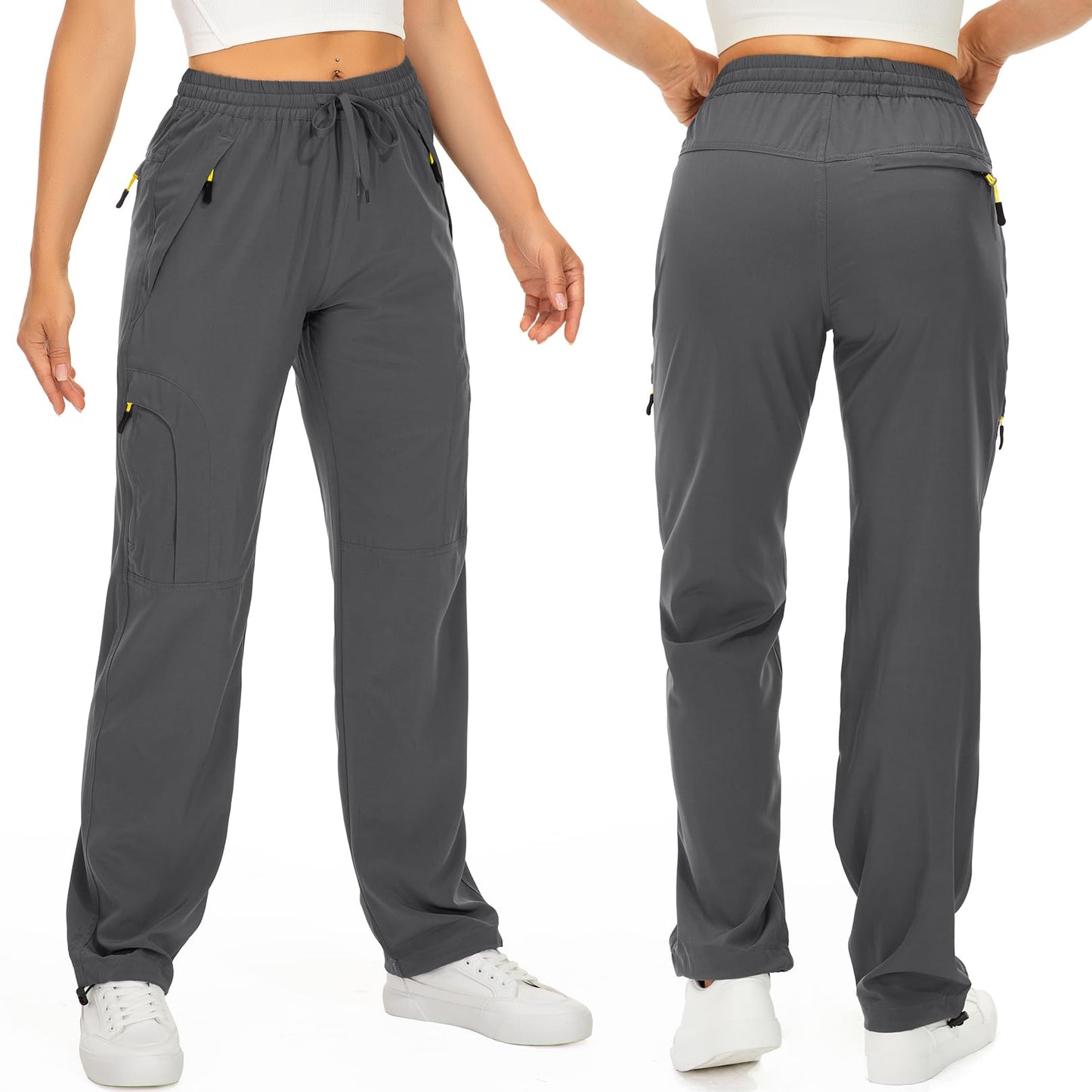 Womens Hiking Pants Quick Dry UPF 50 Lightweight Travel Golf Cargo Safari Pants Zipper Pockets,6608,Dark Grey,Tall XL