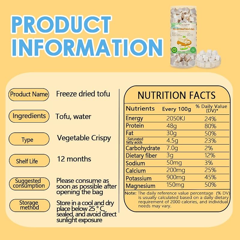 Freeze-Dried Tofu Cubes – High-Protein Vegan Meat Alternative, 6 oz