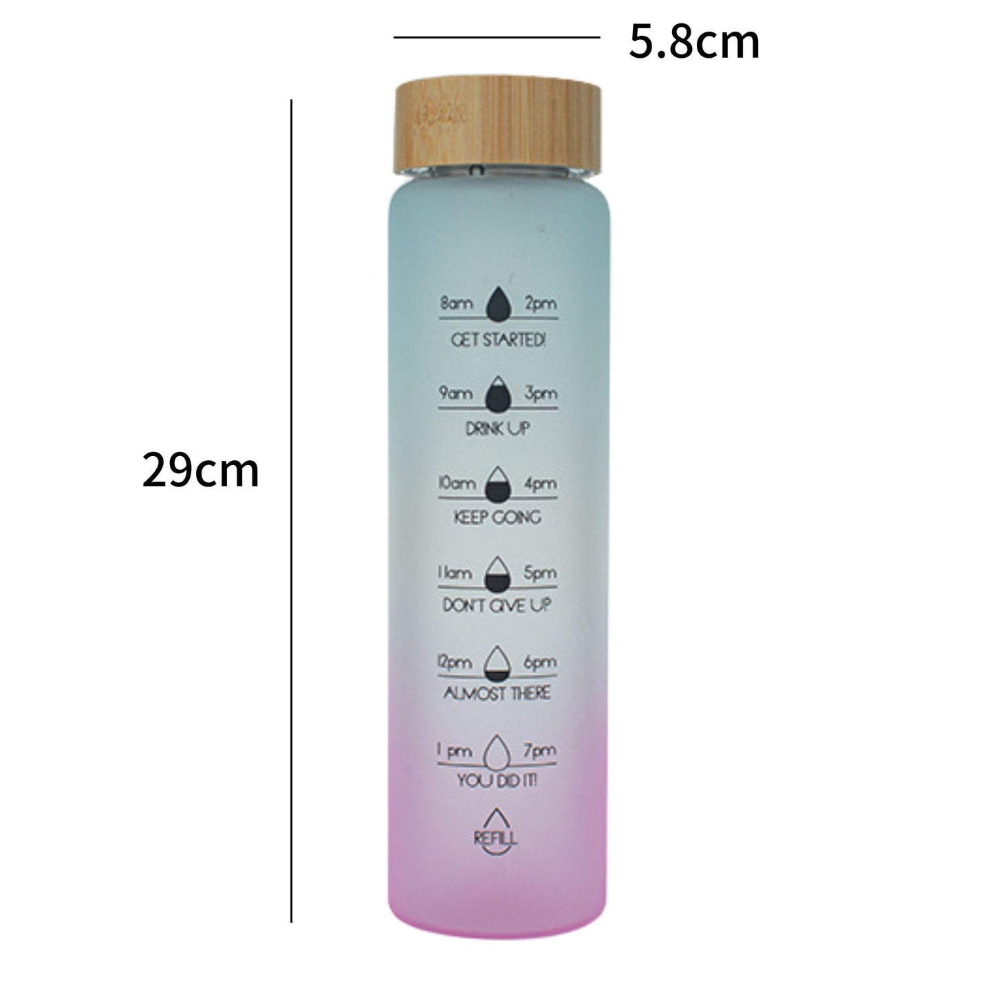 HOLABEAR 32oz Glass Motivational Daily Water Intake Bottle with Time Marker, Leakproof Bamboo Lid and Holder Sleeves, for Hot and Cold Drinks, Clear Reusable BPA Free