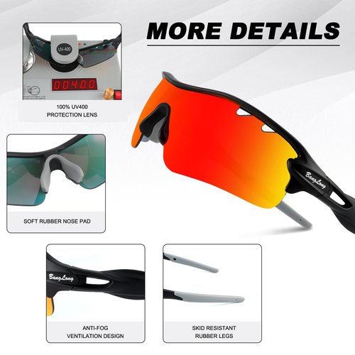 BangLong Polarized Sports Sunglasses Cycling Sun Glasses for Men Women with 5 Interchangeable Lenes for Running Baseball Golf