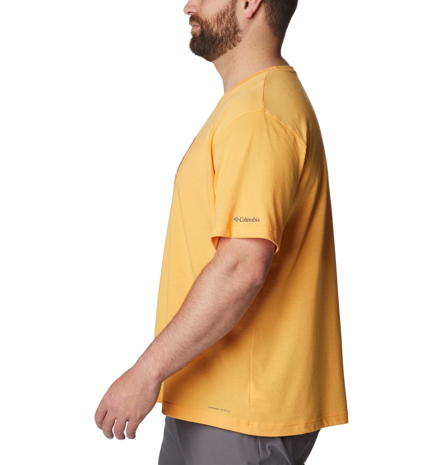 Columbia Men's Thistletown Hills Graphic Short Sleeve, Mango Heather/Hikers Graphic, X-Large Tall