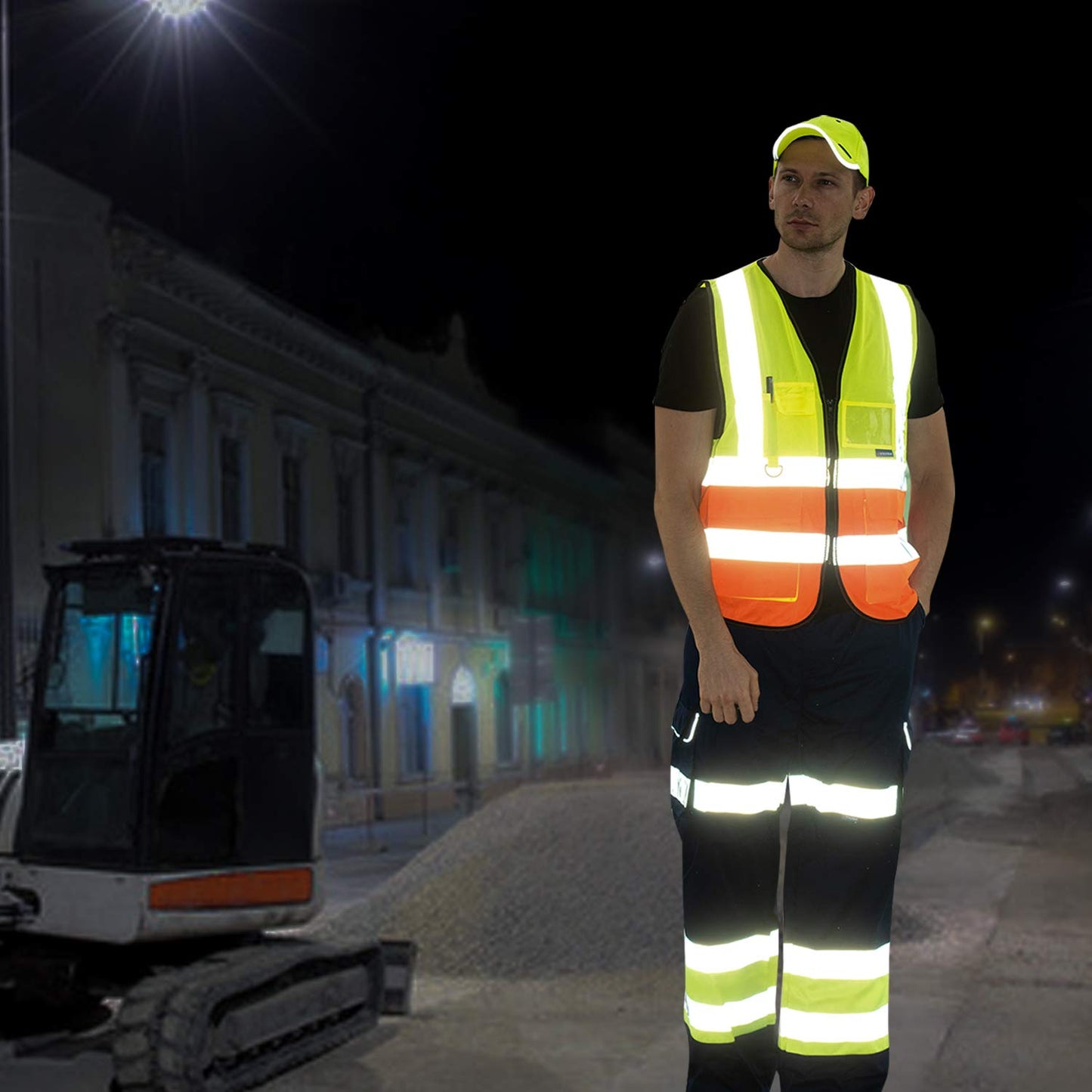 A-SAFETY 7pocket High Visibility Safety Vest Zipper, Construction Vest Reflective Strips ANSI/ISEA Standards for Motorcycle, Running,work, Bicycle Riding Outdoor Activities, Yellow