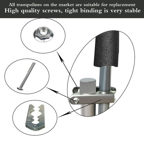14FT Trampoline Net and Replacemen Poles, with Clamp and Hardware, Enclosure Pole Connecters, Screws and Bolts, Poles Caps Fits Most Trampoline