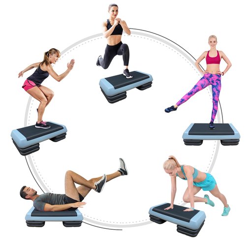 Aerobic Step Platform Height Adjustable Workout Step 4" - 6" for Fitness Strength Training with 2 Risers Gray