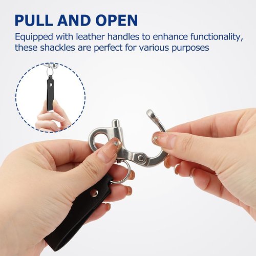 Trasylph 2PCS Quick Release Clip Shackle with Leather Handle for SCBA Mask, Marine Grade 316 Stainless Steel Snap Shackle Lanyard for Rigging, Firefighter Accessories(Color:Black)