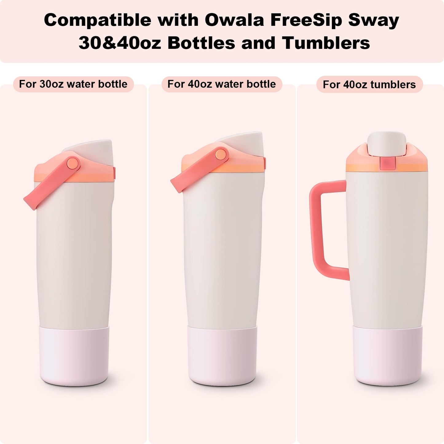Alwenid 2PCS Silicone Boot for Owala FreeSip Sway 30oz 40oz Bottle, Anti-Slip Protective Sleeve Bottom Bumper Protector for Owala FreeSip Sway Stainless Steel Water Tumbler(Pink)