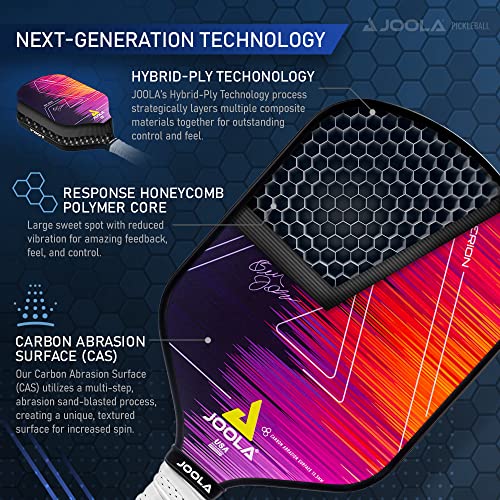 JOOLA Ben Johns Hyperion Pickleball Paddle - Select Raw Carbon Surface or Carbon Abrasion Surface for Increased Power and Spin - Elongated Grip Handle - Carbon Fiber Pickleball Paddle - USAP Approved