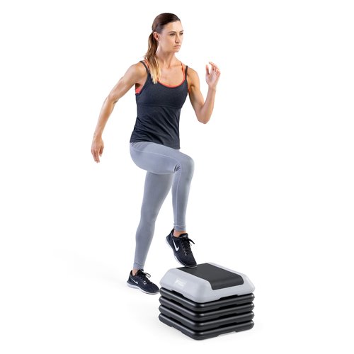 Circuit Fitness by Marcy 16 x 16 inches Adjustable Height Aerobic Step Platform with 4 Risers, Non-Slip Rubber Surface, Home Exercise Fitness Training, Cool Gray, STEP-GRAY01-4R