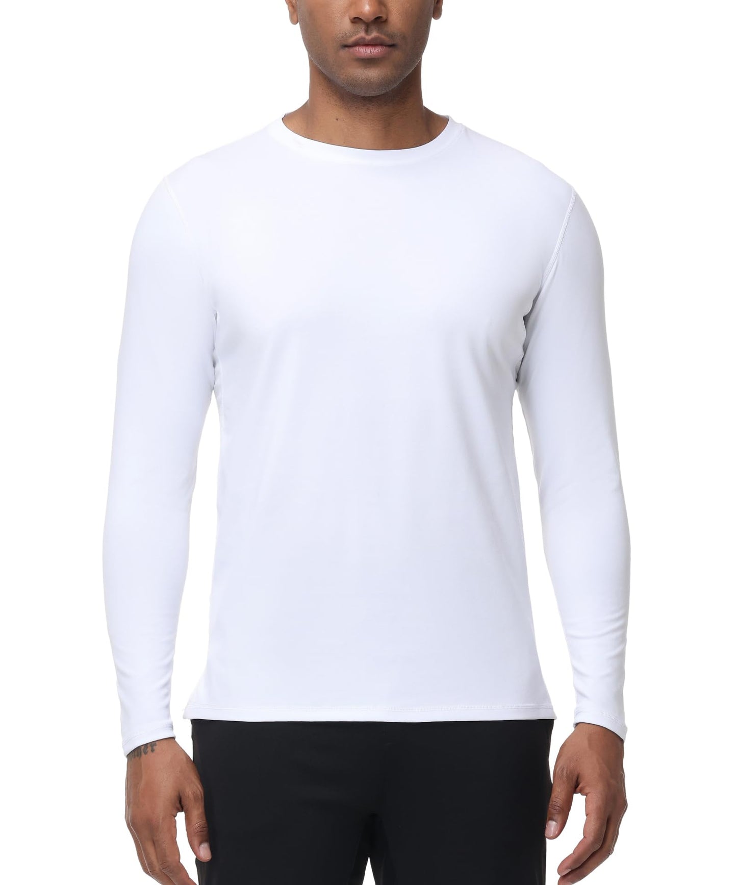 HUGE SPORTS Mens UPF 50+ Rash Guard Long Sleeve for Fishing Surfing Swimming Water Sports - Quick Dry UV Protection Sun Shirt White