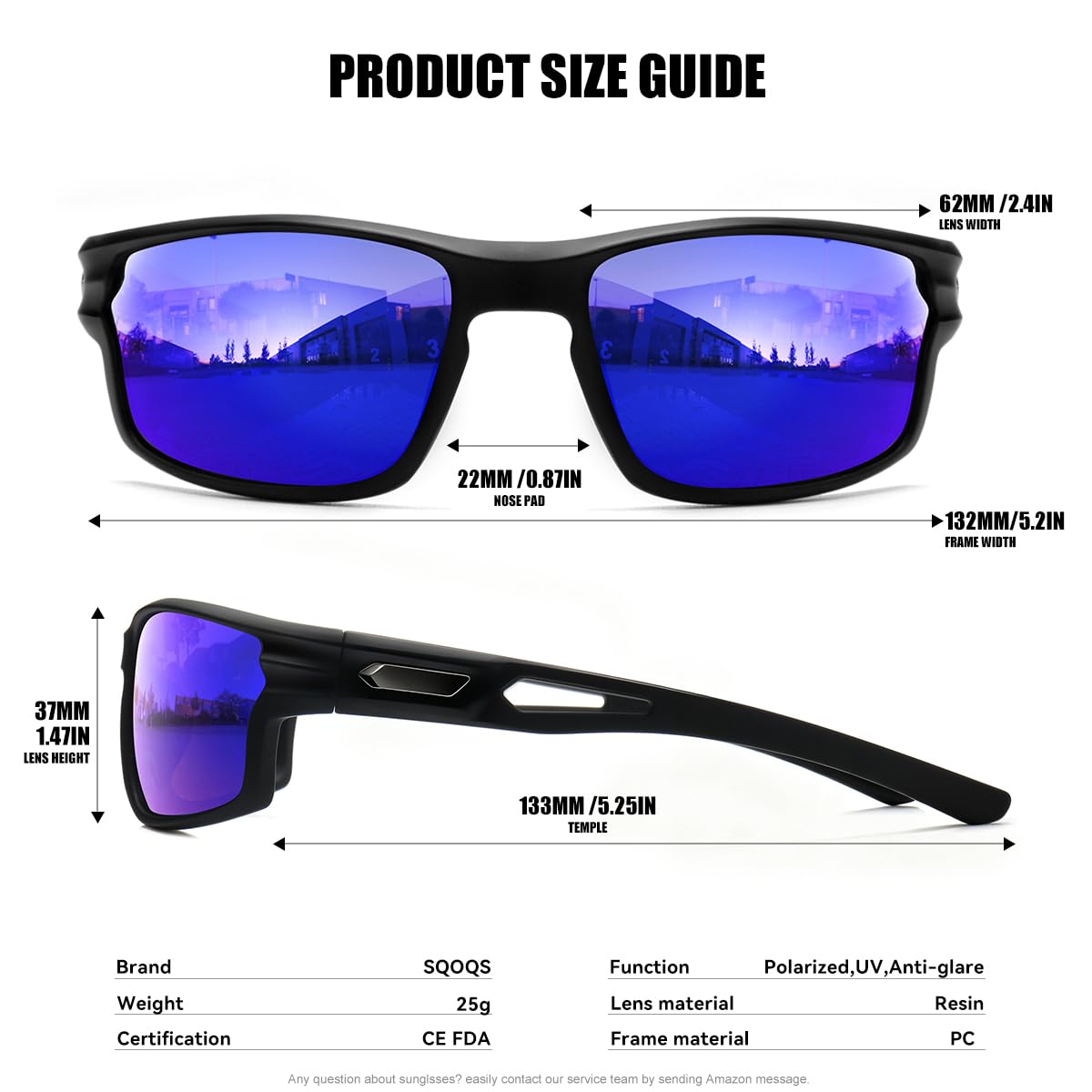 SQOQS Polarized Sports Sunglasses for Men UV400 Protection, Lightweight Wrap Around Sun Glasses for Fishing Cycling Running