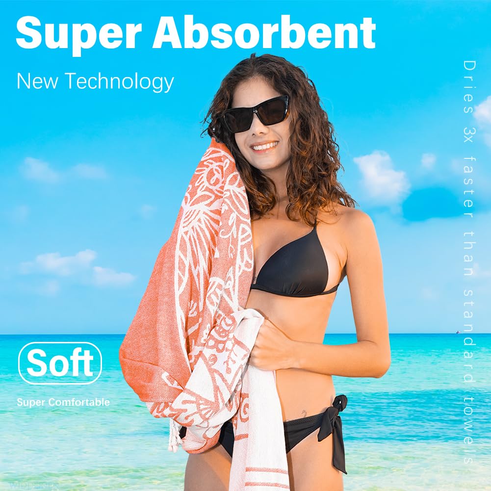 Widdonen Thin Turkish Beach Towel Lightweight Quick Dry Absorbent Cotton Bathroom Bath Pool Swim Towels Extra Large Oversized Sand Free Beach Accessories Essentials Cloud Gifts for Adult
