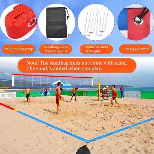 HFLWYWD Beach Volleyball Lines for Sand,Volleyball Court Lines with Metal Anchors & SandBags,26.3 x 52.6ft,Highly Visible Border Line Set, Court Size for Sand Outdoor Grass Backyard (Set)