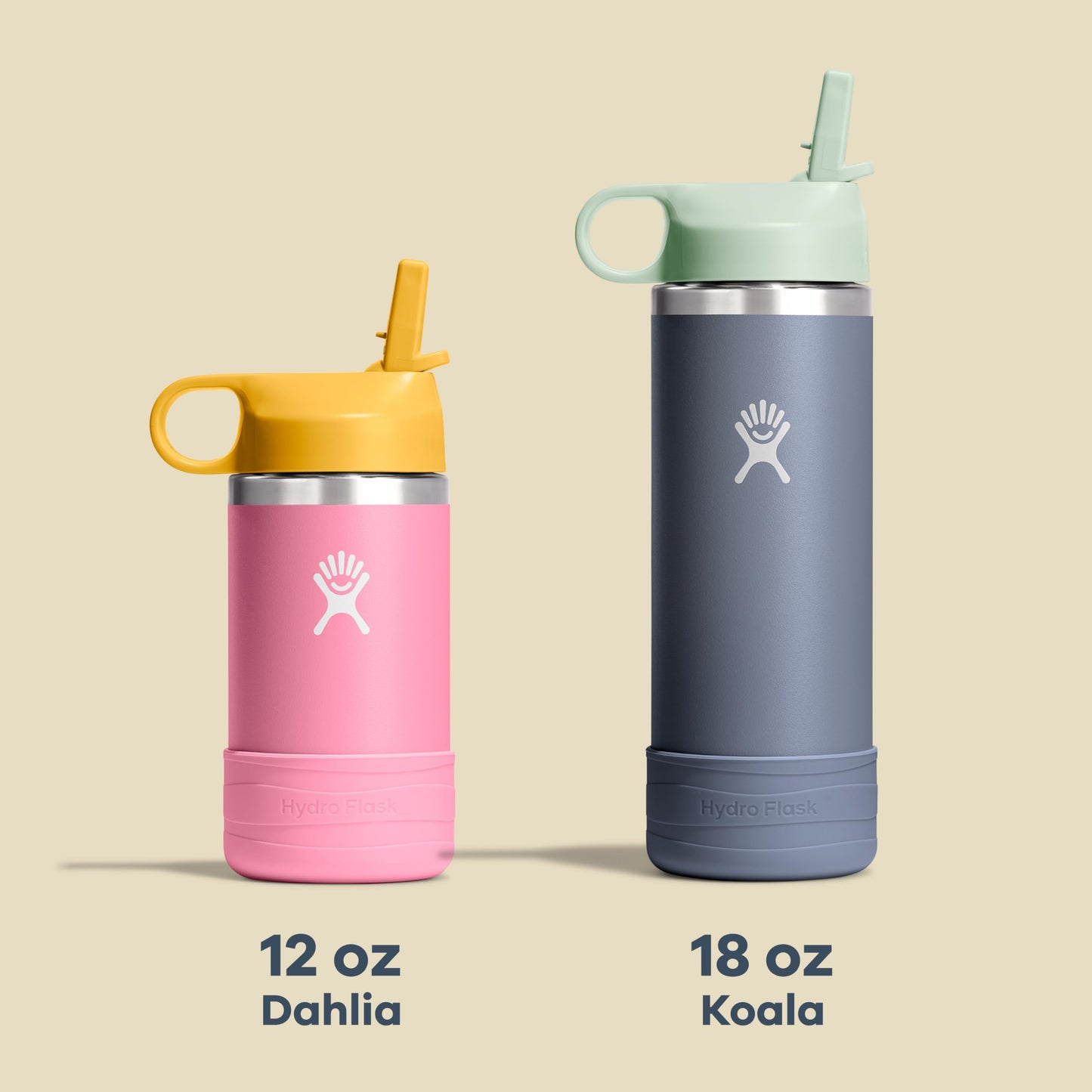 Hydro Flask Kids Water Bottle for School - Stainless Steel and Insulated with Straw Cap - 12 Oz Dahlia