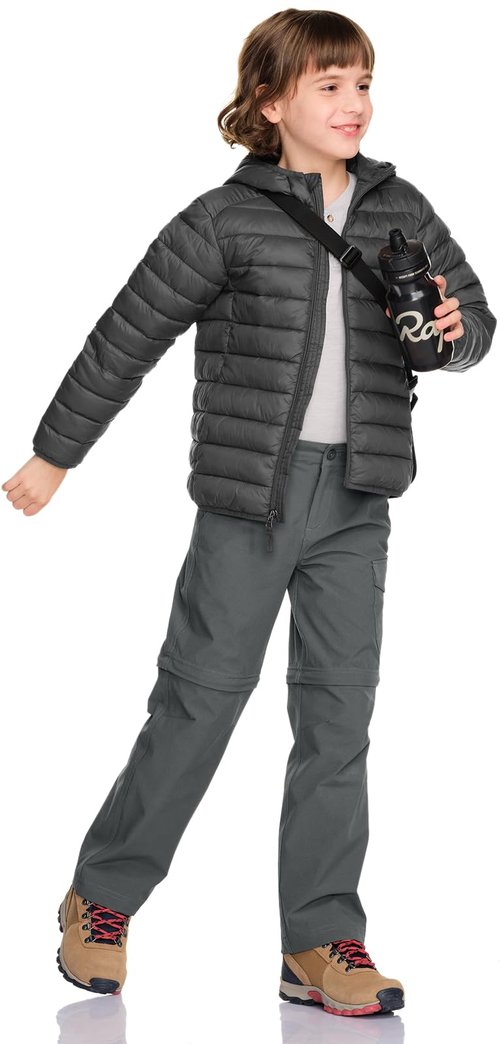 CQR Kids Youth Hiking Cargo Pants, UPF 50+ Quick Dry Convertible Zip Off Pants, Outdoor Camping Pants, Shenandoah Carbon Grey, Large