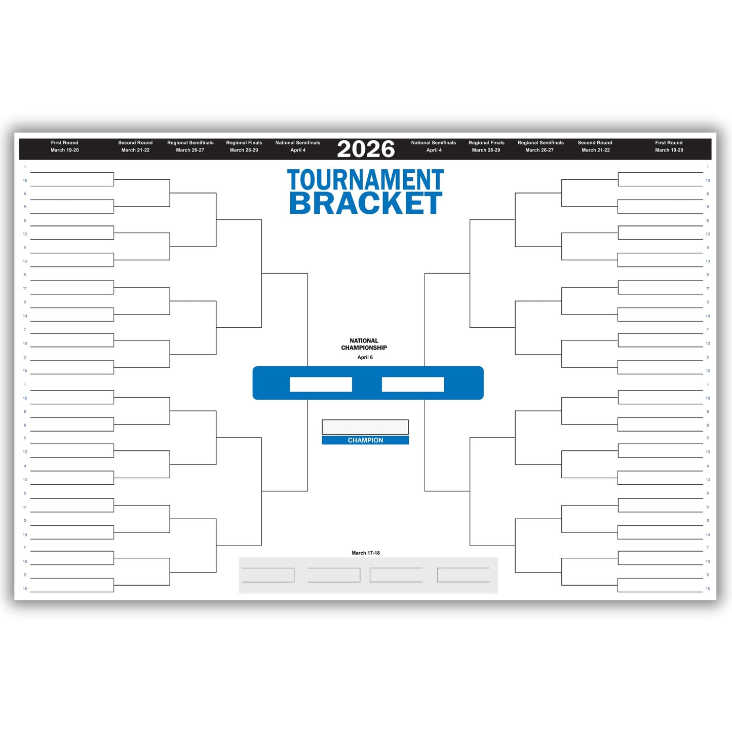 Copy King 2026 Men's March Basketball Tournament Dry Erase Bracket Poster 24"x36"