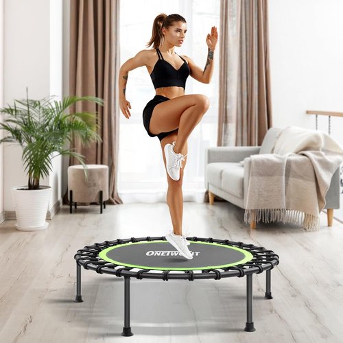 ONETWOFIT 42"/45" Rebounder Trampoline for Adults, Silent Mini Trampoline Indoor Exercise Fitness Trampoline Bungee Rebounder Workout Max Load 330lbs (42IN-Green)