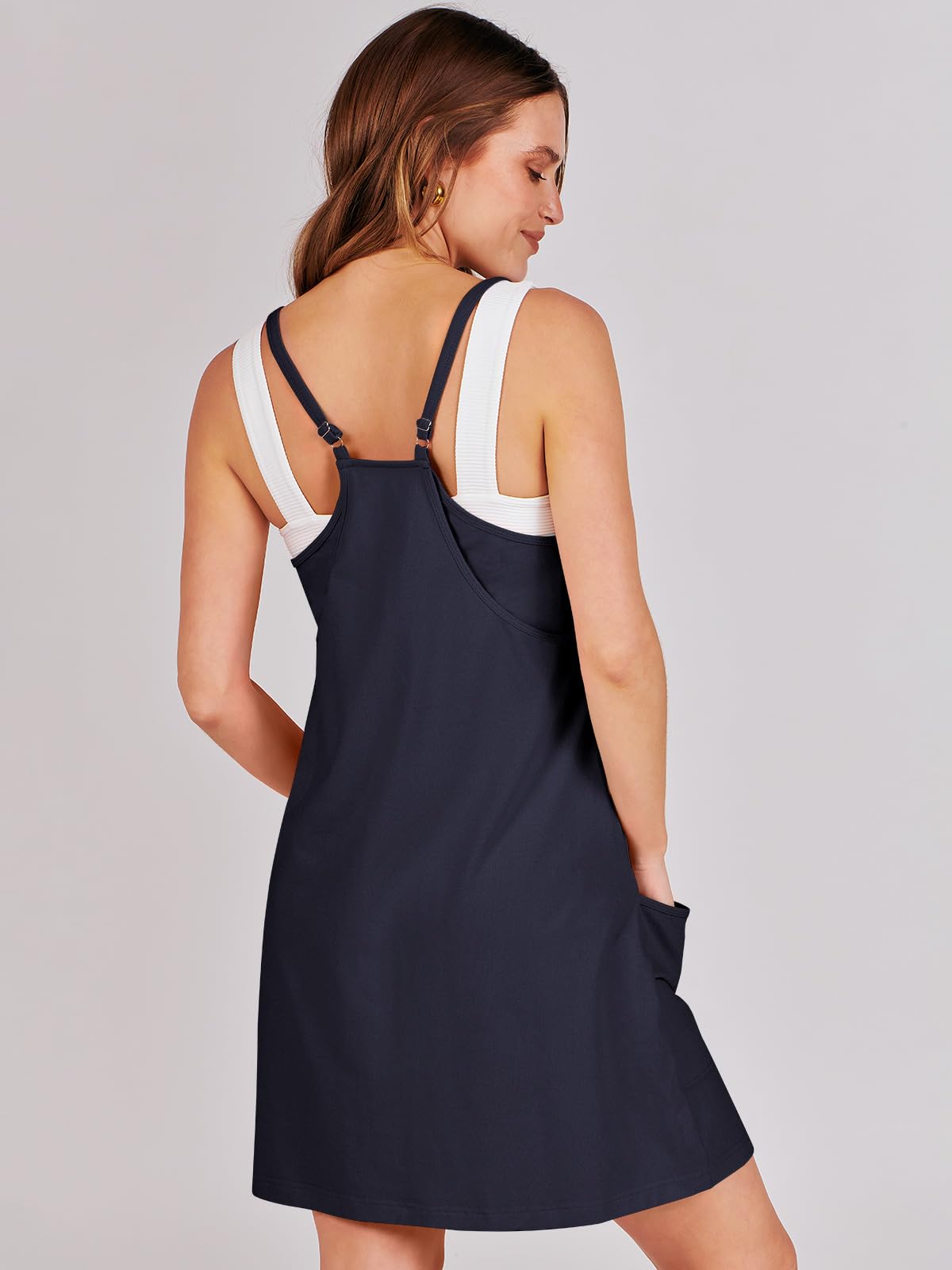 ANRABESS Women Athletic Dress Summer Tennis Workout Active Sports Mini Romper Dress Built in Shorts Travel Vacation Clothes Navy Blue X-Large