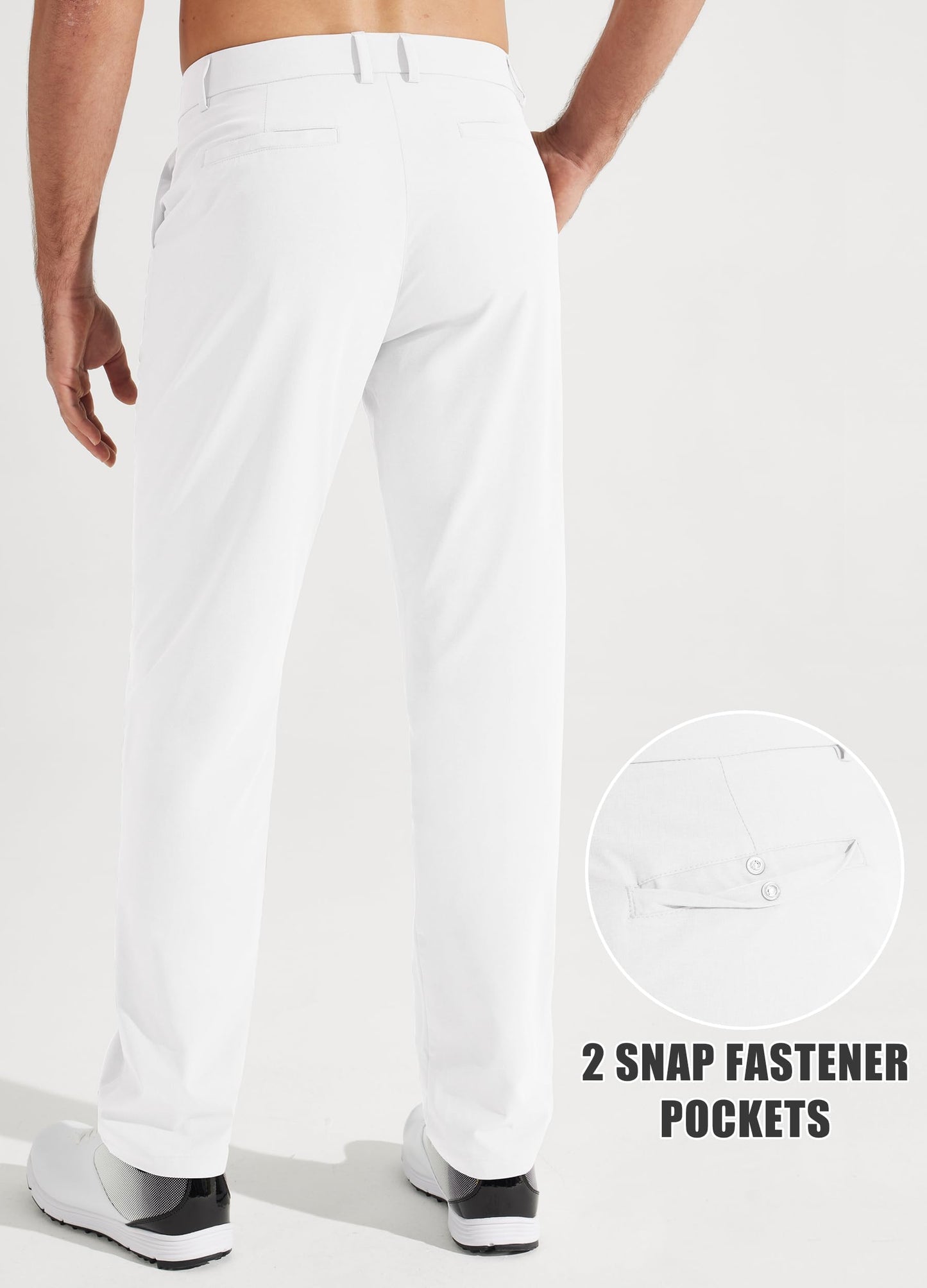 Libin Mens Golf Pants Classic Fit Stretch Work Dress Pants 32" Quick Dry Lightweight Business Casual Trousers Comfort Water Resistant, White, 36W x 32L