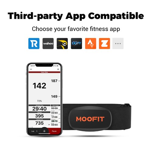 moofit Heart Rate Monitor Chest Strap Bluetooth/ANT+ Waterproof HR Monitor Chest Strap Heart Rate Monitor Compatible with Peloton, Rouvy, TRX, Elite HRV, Peloton, Strava, DDP Yoga