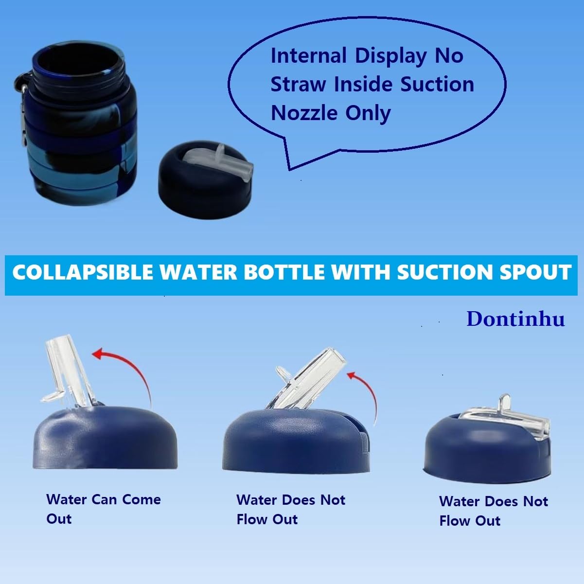 Dontinhu Collapsible Water Bottles 2 Pack 16oz(about 500ml), Travel Portable Sport Water Bottle, Silicone Foldable Water Bottles for Gym Camping Outdoor Hiking. (Blue Camouflage+Pink Camouflage)