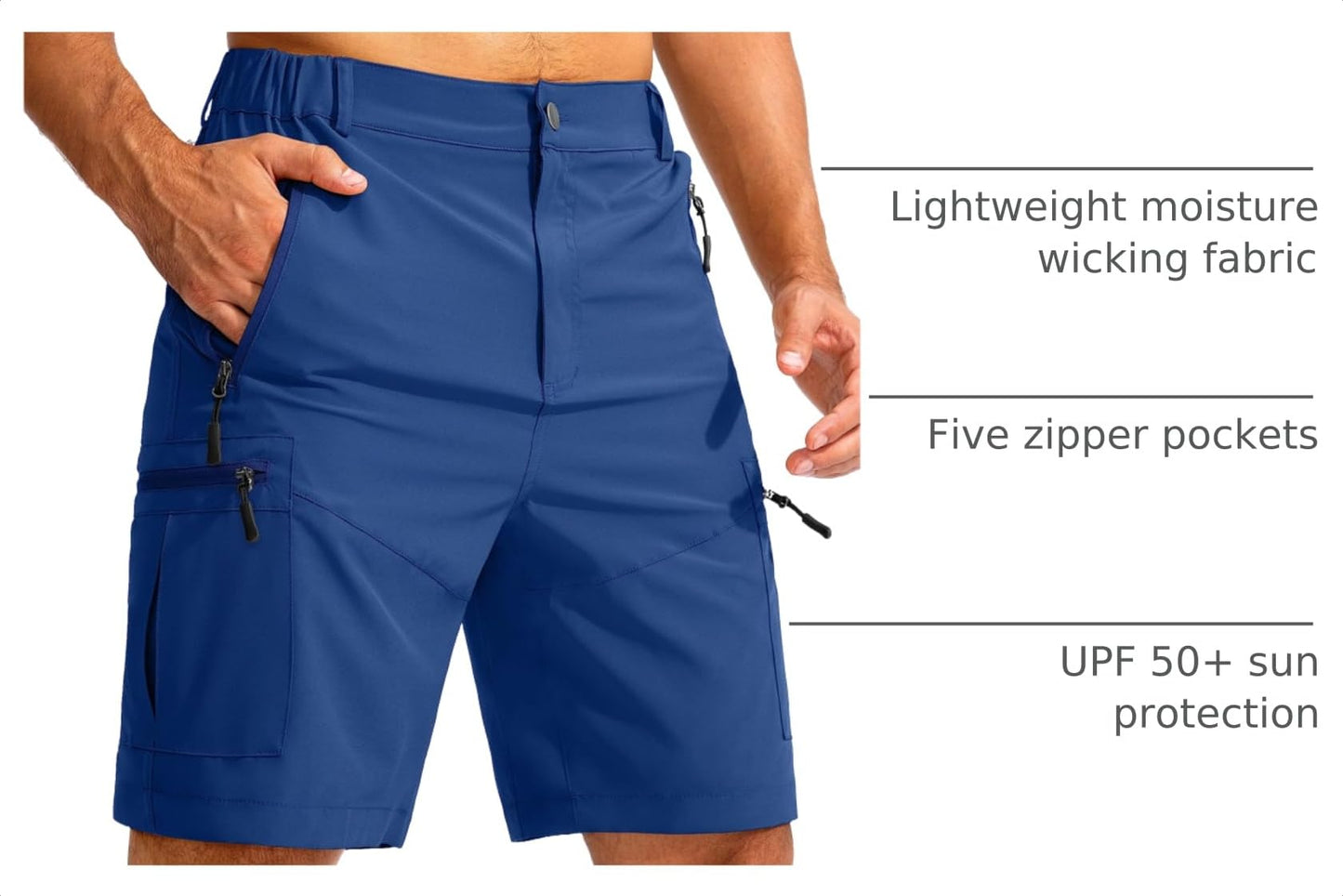 Pudolla Men's Hiking Cargo Shorts 9" Lightweight Outdoor Work Shorts for Men Travel Golf Camping Casual with 5 Zipper Pockets(Royal Blue X-Large)