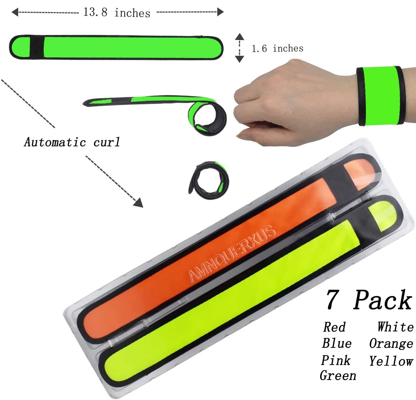 AMNQUERXUS LED Glow Slap Bracelet Light Up Wristband High Visibility Safety Gear for Cycling Walking Running Concert Camping Outdoor Sports-Fits Women Men (7 Pack - Colorful)