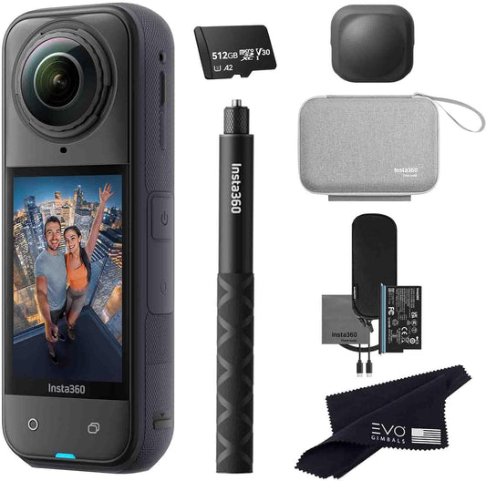 Insta360 X5 Travel Bundle-8K Waterproof 360 Action Camera with 1/1.28" 48MP Sensors, 8K 360 HDR Video, 72MP 360 Photo, 4K Single-Lens |Bundle Includes Travel Case, Selfie Stick, Lens Cap (512GB)
