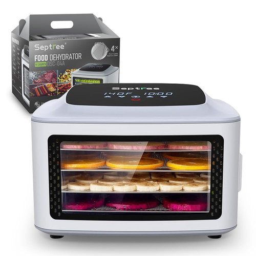Septree Compact Food Dehydrator, 4 Stainless Steel Trays Fresh Dryer Machine for Jerky Herbs Fruit Veggies Snacks, with Digital Timer | 190F Temperature Control, Great Size for Small Family