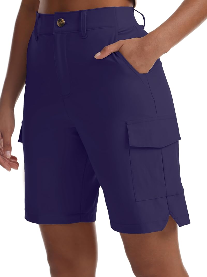 Twilight Variation: Women’s Lightweight Cargo Hiking Shorts with Pockets, Button Closure