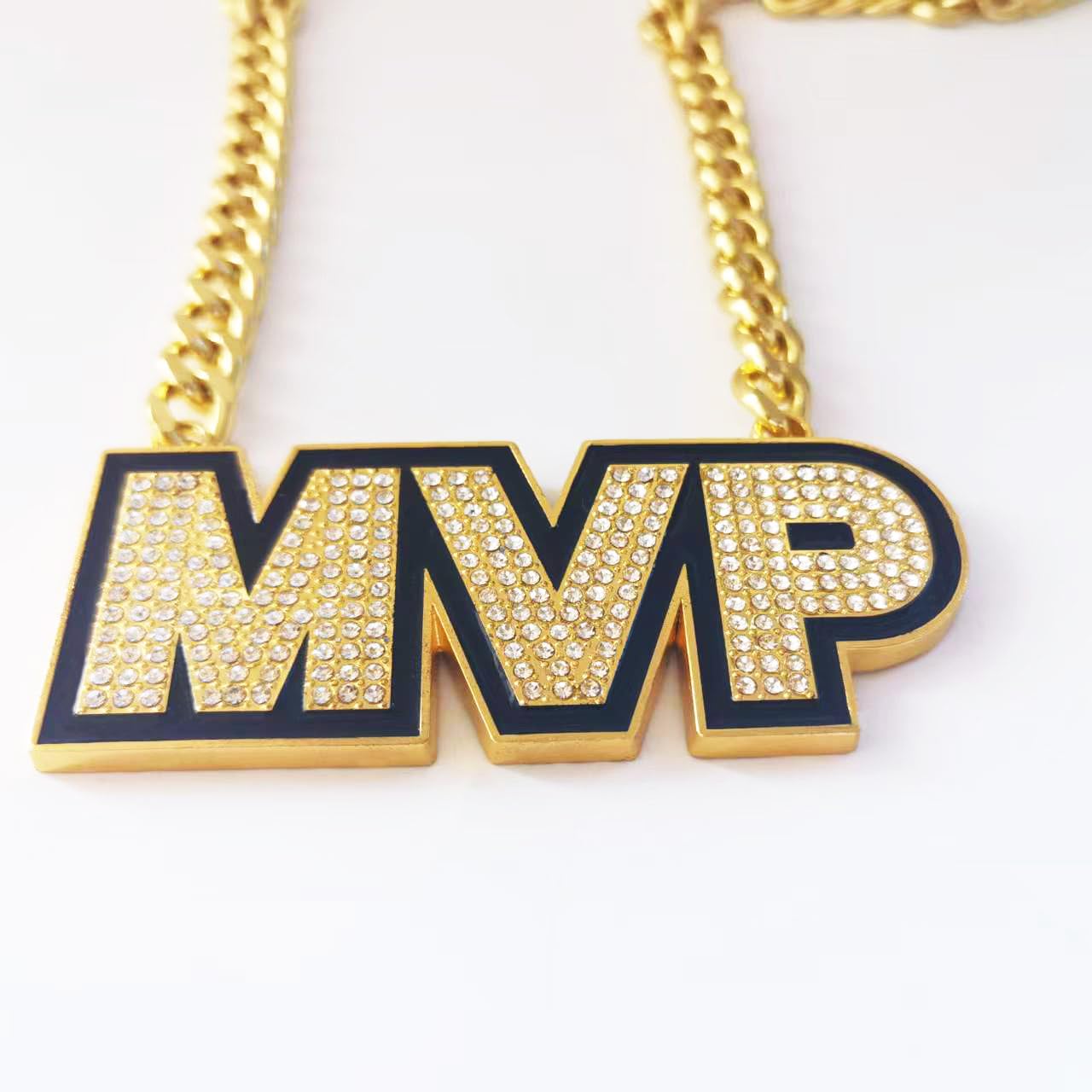 guancrown MVP Necklace Chain Medal, Gold MVP Pendant Award Winner Prize Trophy Award Necklace For Adults Player Team Football Soccer Baseball Basketball Softball Fantasy Football Chain (gold)