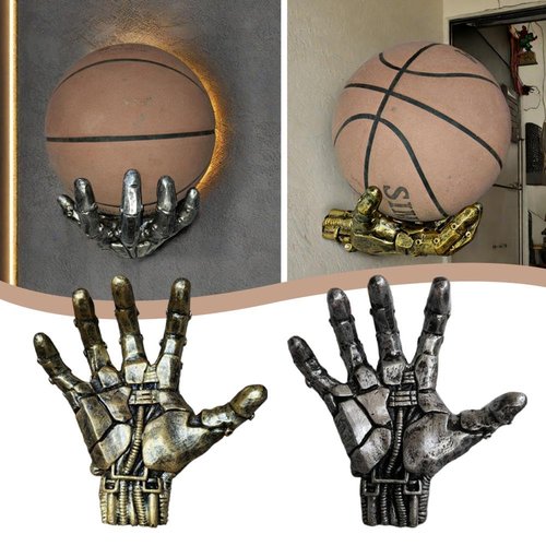Mechanical Hand Wall Mounted Basketball Holder,Punk Style Garage Ball Storage Rack,Basketball and Soccer Wall Decor Space-Saving Display Stand for Room and Garage,Crafts, Wall Decor, Shelving