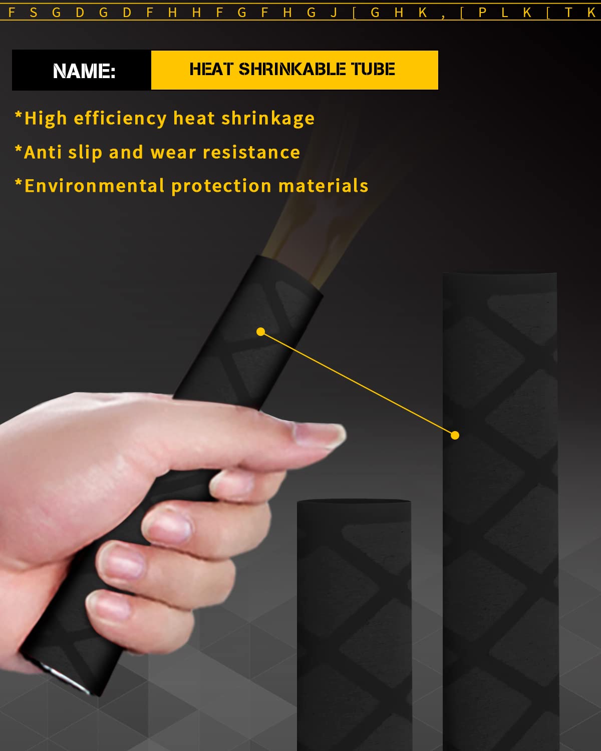 Black Heat shrink tubing, 3.2 Ft, Diameter 50mm (1.97 in), for Oar handle, Kayak paddle, Hammer wood handle, Rod wrap, Bamboo handle, Sailboat mast, Metal tube, Cable Insulation Non-slip Waterproof