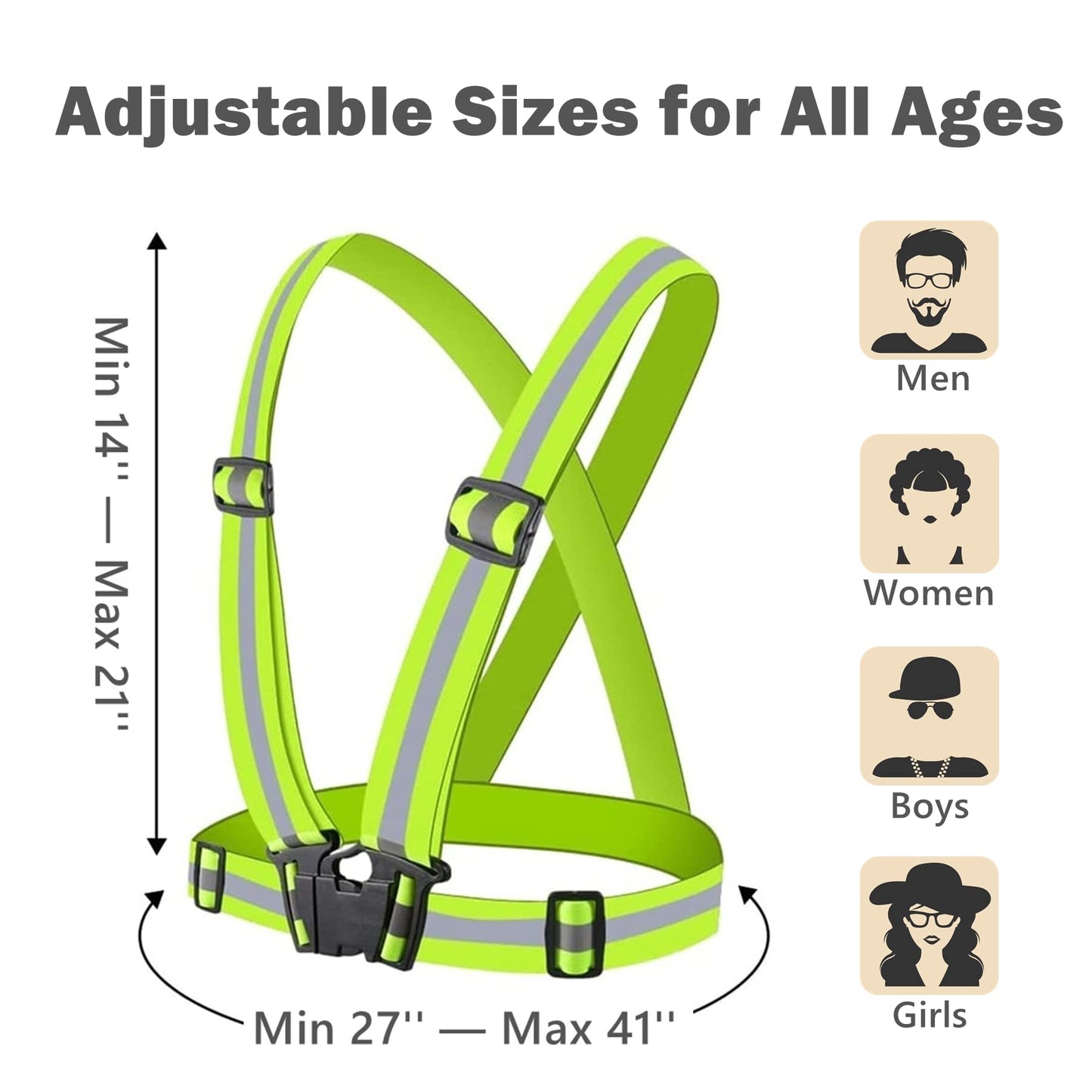YUNLOVXEE Reflective Strap Safety Vest Gear - 2-10 Pack Adjustable High Visible Reflective Running Gear for Women Men Night (Green+Black)