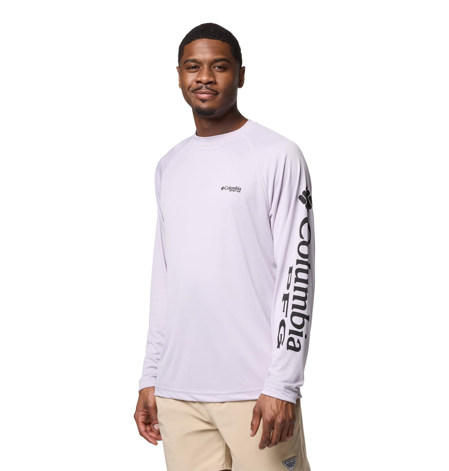 Columbia Men's PFG Terminal Tackle Long Sleeve Fishing Shirt, Lavender Pearl/Black Logo, X-Small