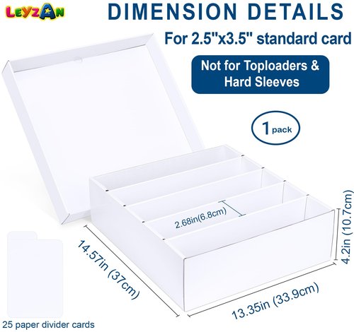 Leyzan 5 Row Trading Card Storage Box, 1 Pack Cardboard Storage Box with Divider for Mtg, Tcg, Sports Cards
