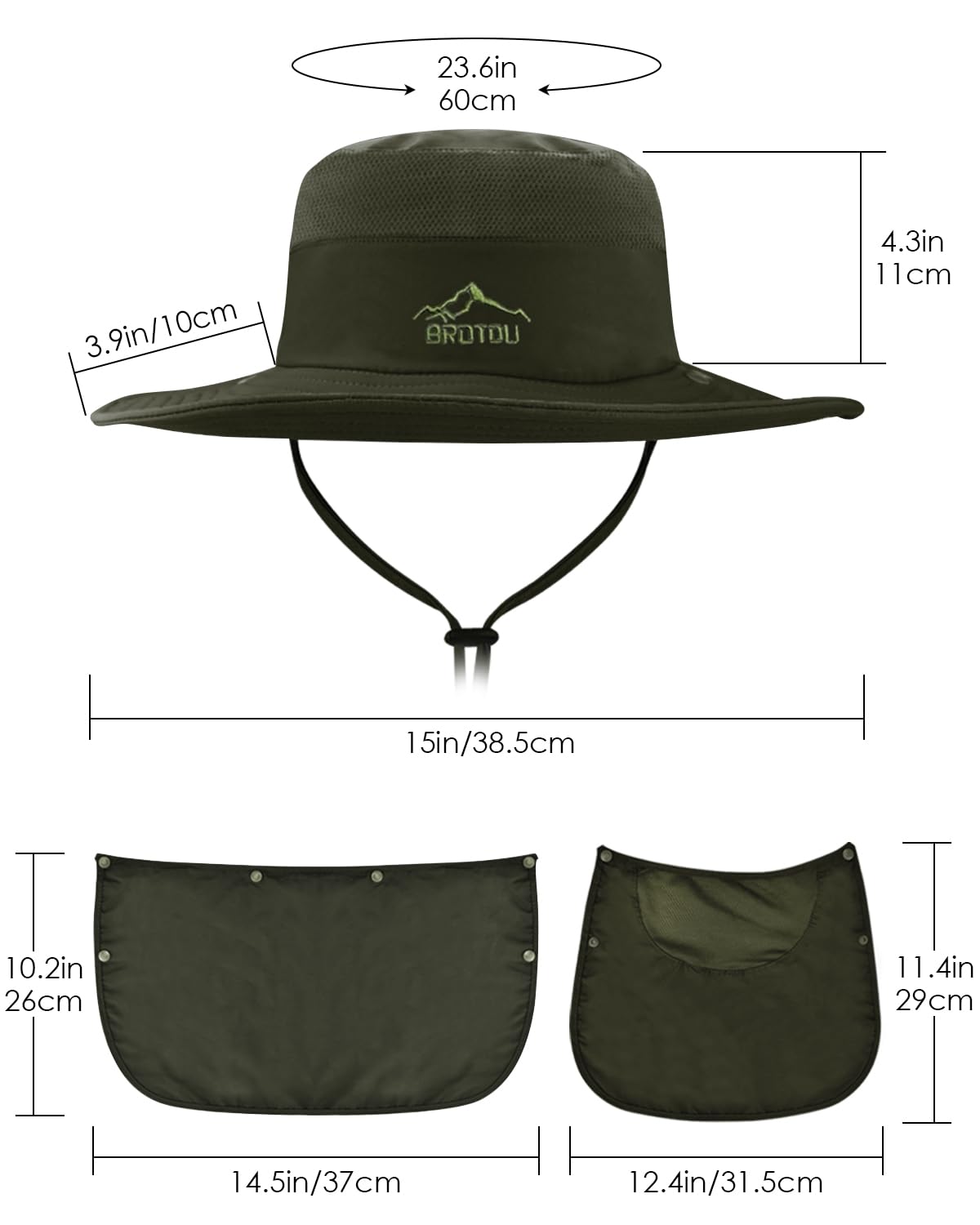BROTOU Sun Cap Fishing Hats, UPF 50+ Wide Brim Outdoor Protection Hat, Sun Hat with Face & Neck Flap Cover for Men and Women (Gray)