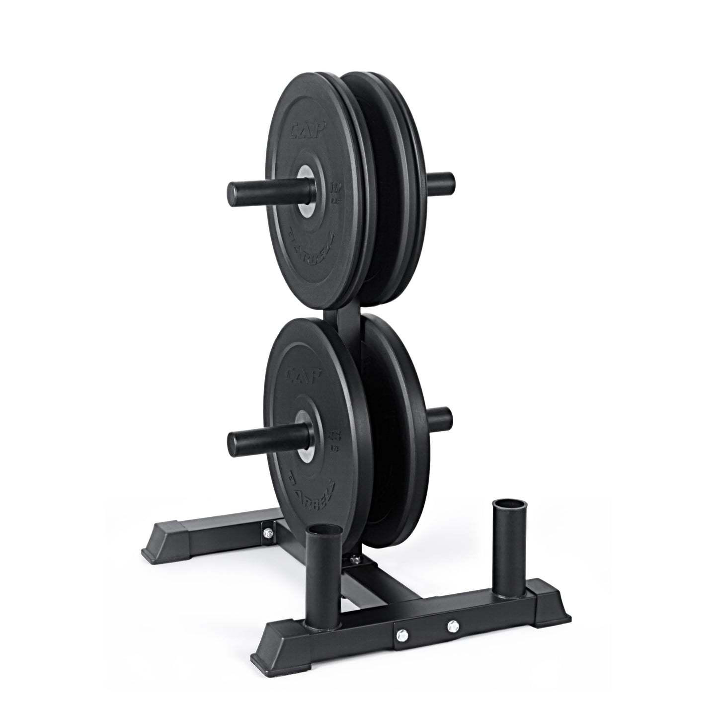 CAP 100 lb Pro Olympic Bumper Plate Set with Storage Rack, 2-Inch Olympic Plates, Low Bounce Virgin Rubber Weight Plates with Chromed Steel Hub, 6 Weight Posts & 4 Barbell Holders for Weightlifting, Strength Training & Home Gym Workouts