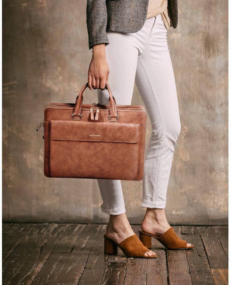 CLUCI Women Leather Briefcases Slim Large Business 15.6 Inch Laptop Vintage Shoulder Bag for Men