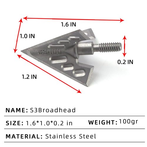 MOYJ 6 pcs/Box Broadhead Fixed Blade Arrow Tips Archery Crossbow and Compound Bow Outdoor Screw-in Hunting Tips Different 100/125 Grain Arrowhead （only Broadhead ） (s3-100)