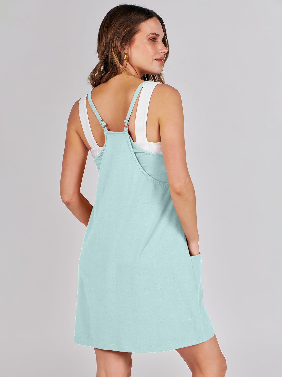 ANRABESS Women Athletic Dress Summer Tennis Workout Active Sports Mini Romper Dress Built in Shorts Travel Vacation Clothes Mint Green X-Large
